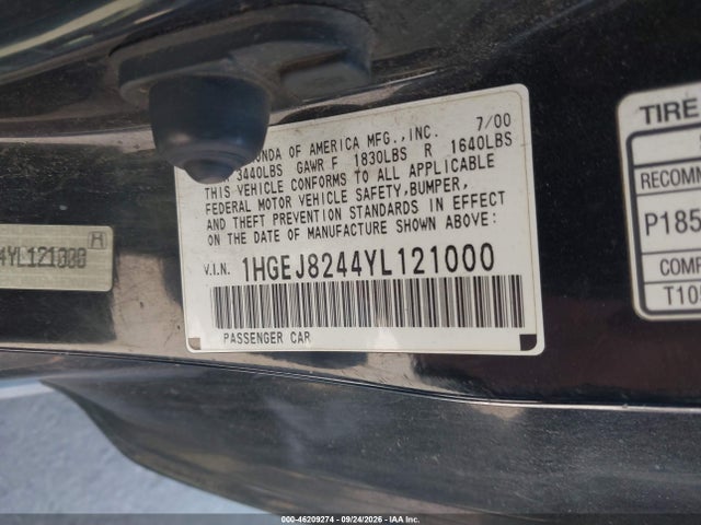 Продажа на аукционе авто 2000 Honda Civic Ex, vin: 1HGEJ8244YL121000, номер лота: 46209274