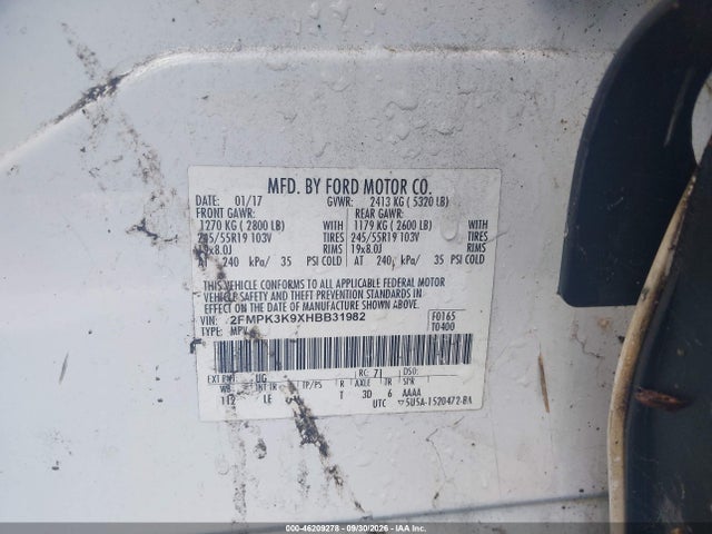Продаж на аукціоні авто 2017 Ford Edge Titanium, vin: 2FMPK3K9XHBB31982, номер лоту: 46209278