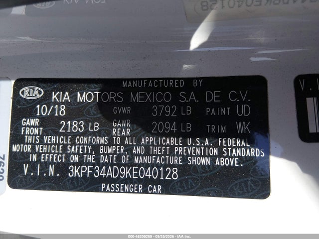 KIA FORTE S 2019 3KPF34AD9KE040128 Image 9