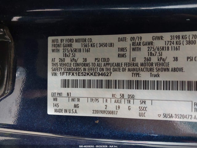 Продажа на аукционе авто 2019 Ford F-150 Xlt, vin: 1FTFX1E52KKE94627, номер лота: 46209293