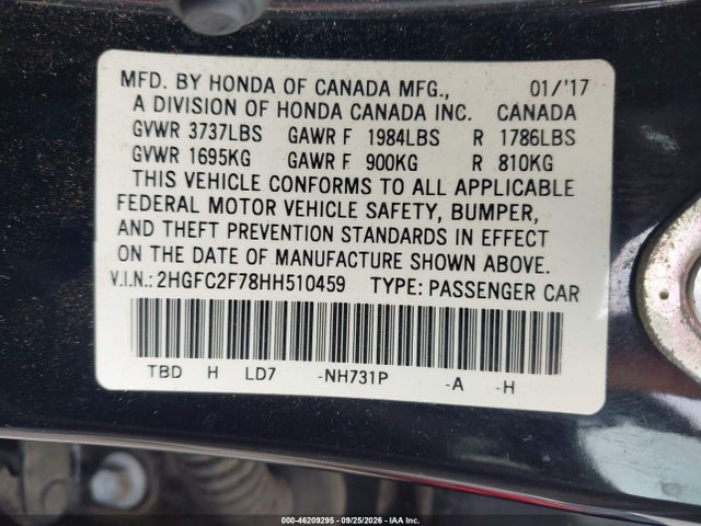 Honda CIVIC EX 2017 2HGFC2F78HH510459 Image 9