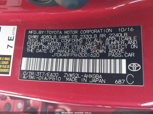 JTDKARFPXH3001620 Toyota Prius Prime Premium