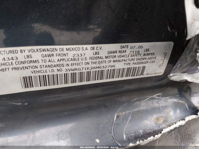 46209304 :رقم المزاد ، 3VWRG71K36M632795 vin ، 2006 Volkswagen Jetta 2.5 مزاد بيع