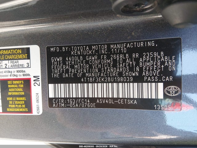Продаж на аукціоні авто 2011 Toyota Camry Se, vin: 4T1BF3EK2BU198039, номер лоту: 46209305
