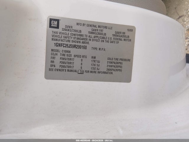 46209349 :رقم المزاد ، 1GNFC26J59R299160 vin ، 2009 Chevrolet Suburban Lt W/1lt مزاد بيع