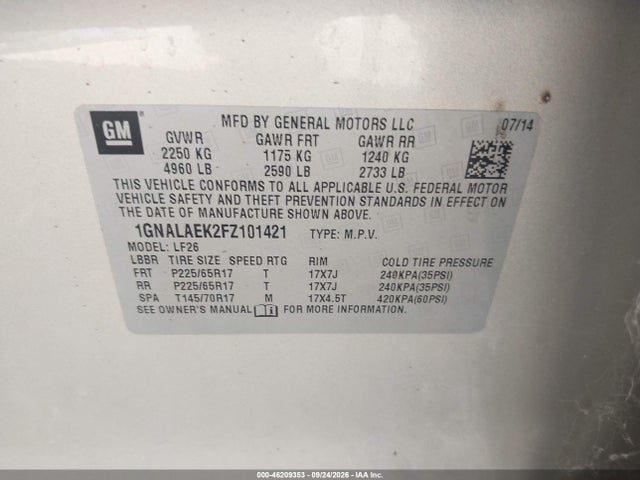 1GNALAEK2FZ101421 Chevrolet EQUINOX LS