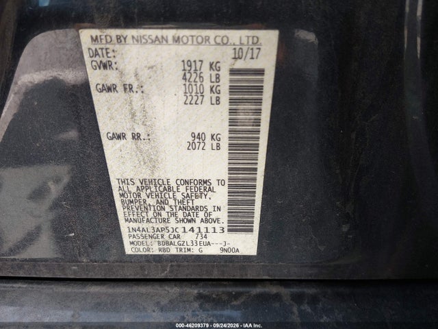 Продаж на аукціоні авто 2018 Nissan Altima 2.5 S, vin: 1N4AL3AP5JC141113, номер лоту: 46209379