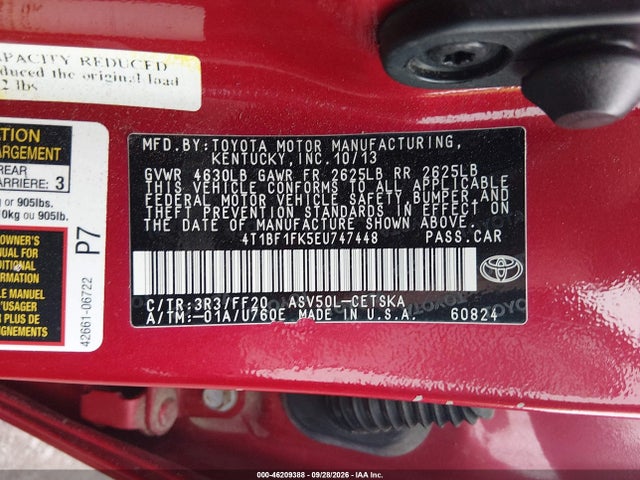 2014 Toyota Camry Se მანქანა იყიდება აუქციონზე, vin: 4T1BF1FK5EU747448, აუქციონის ნომერი: 46209388