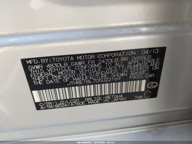 46209392 :رقم المزاد ، JTHBE1BL7D5022169 vin ، 2013 Lexus Gs 350 مزاد بيع