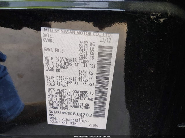 46209443 :رقم المزاد ، 5N1AR2MN7DC618203 vin ، 2013 Nissan Pathfinder S مزاد بيع