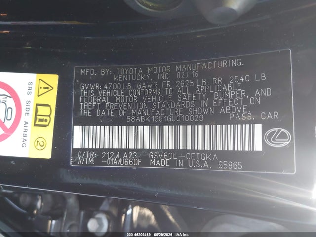 Lexus ES 350 2016 58ABK1GG1GU010829 Image 9