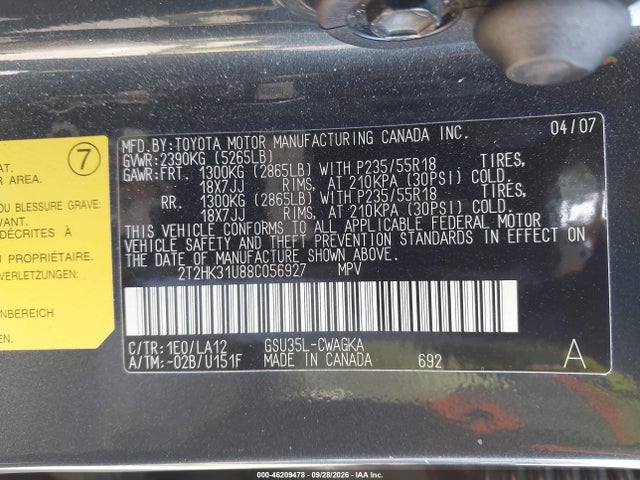 Продаж на аукціоні авто 2008 Lexus Rx 350, vin: 2T2HK31U88C056927, номер лоту: 46209478
