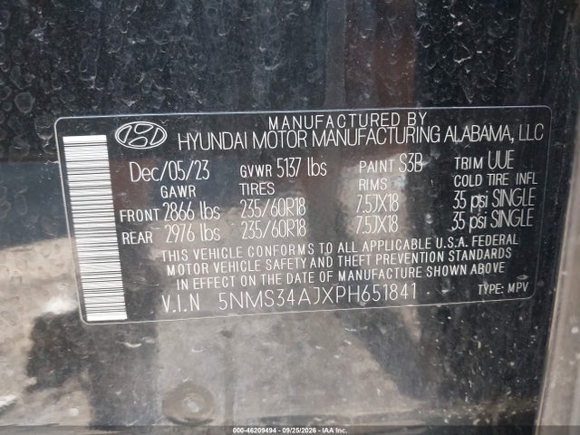 Продаж на аукціоні авто 2023 Hyundai Santa Fe Sel, vin: 5NMS34AJXPH651841, номер лоту: 46209494
