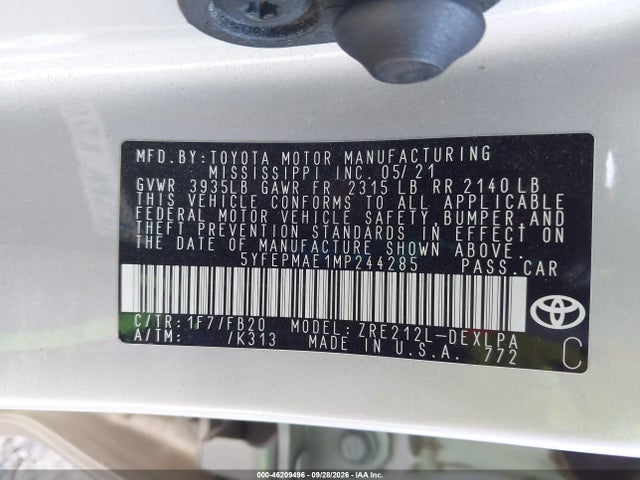 5YFEPMAE1MP244285 Toyota COROLLA LE