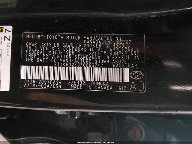 Aukcja sprzedaży 2007 Toyota Matrix, vin: 2T1KR32E37C683742, numer aukcji: 46209499