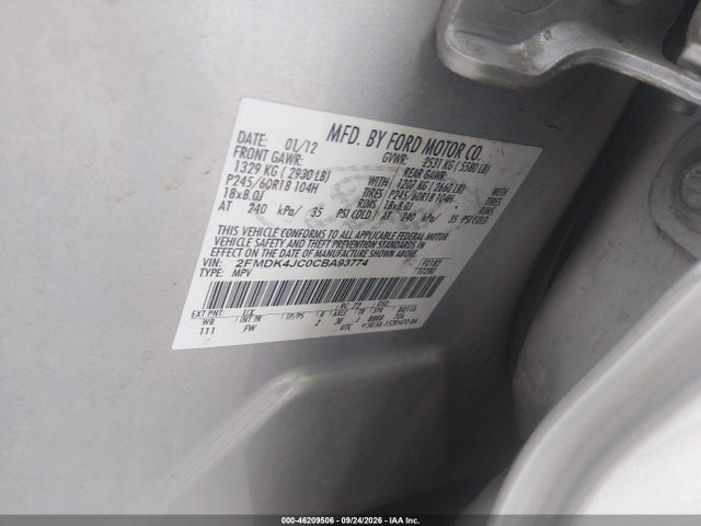 46209506 :رقم المزاد ، 2FMDK4JC0CBA93774 vin ، 2012 Ford Edge Sel مزاد بيع