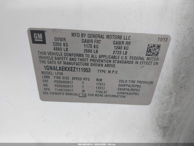Продажа на аукционе авто 2014 Chevrolet Equinox Ls, vin: 1GNALAEKXEZ111953, номер лота: 46209514