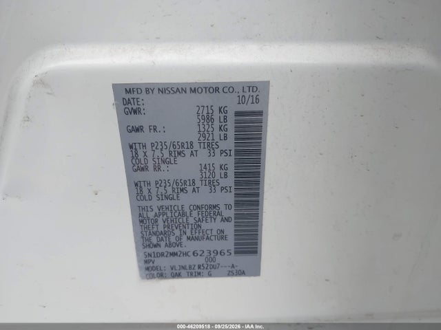 Nissan Pathfinder S 2017 5N1DR2MM2HC623965 Image 9