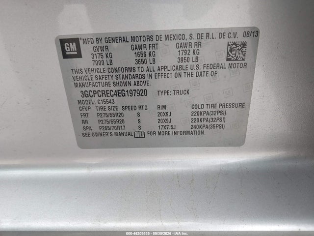 Aukcja sprzedaży 2014 Chevrolet Silverado 1500 Lt, vin: 3GCPCREC4EG197920, numer aukcji: 46209535