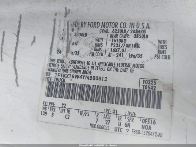Продаж на аукціоні авто 2000 Ford F-150 Lariat/work Series/xl/xlt, vin: 1FTRX18W4YNB80812, номер лоту: 46209587