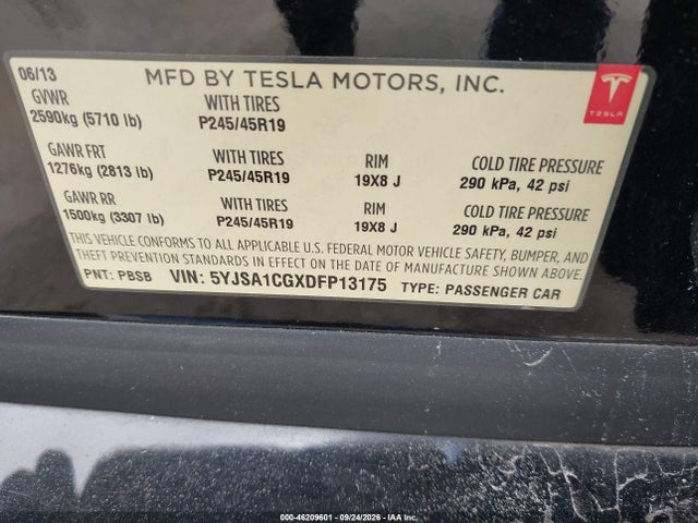 Aukcja sprzedaży 2013 Tesla Model S, vin: 5YJSA1CGXDFP13175, numer aukcji: 46209601