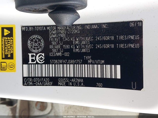 Toyota Highlander Le 2018 5TDBZRFH7JS891757 Image 9