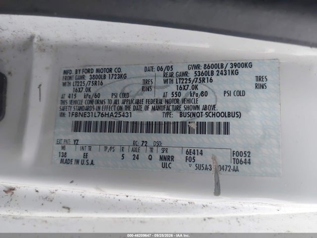 Продажа на аукционе авто 2006 Ford Econoline Chateau/xl/xlt, vin: 1FBNE31L76HA25431, номер лота: 46209647