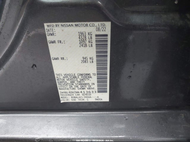 Продажа на аукционе авто 2022 Nissan Altima Sv Fwd, vin: 1N4BL4DV2NN413633, номер лота: 46209673