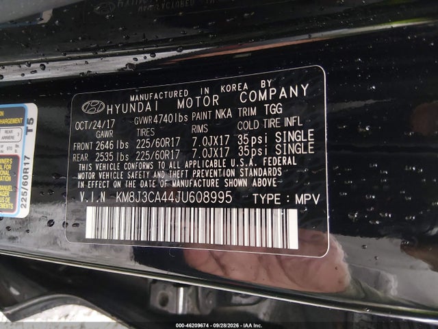 46209674 :رقم المزاد ، KM8J3CA44JU608995 vin ، 2018 Hyundai Tucson Sel مزاد بيع