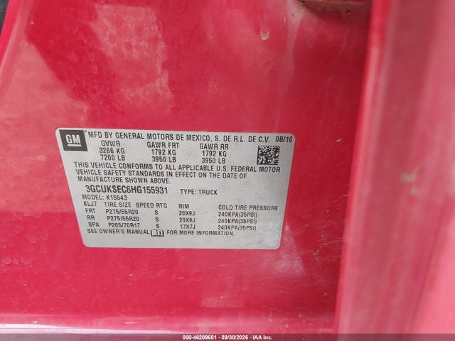 46209681 :رقم المزاد ، 3GCUKSEC6HG155931 vin ، 2017 Chevrolet Silverado 1500 Ltz مزاد بيع