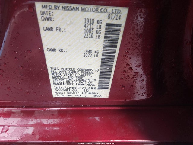 46209683 :رقم المزاد ، 1N4AL3AP9EC271286 vin ، 2014 Nissan Altima 2.5 Sv مزاد بيع