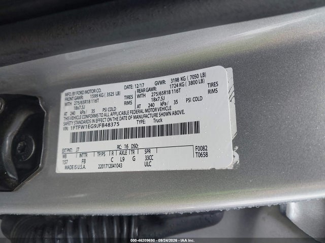 2018 Ford F-150 Xlt მანქანა იყიდება აუქციონზე, vin: 1FTFW1EG9JFB48375, აუქციონის ნომერი: 46209690