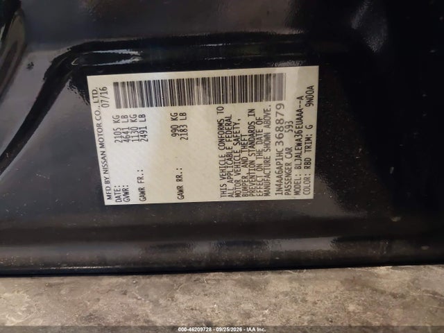 Aukcja sprzedaży 2017 Nissan Maxima 3.5 Sl, vin: 1N4AA6AP1HC368879, numer aukcji: 46209728
