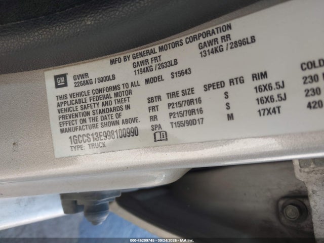 2009 Chevrolet Colorado Lt მანქანა იყიდება აუქციონზე, vin: 1GCCS13E998100990, აუქციონის ნომერი: 46209745