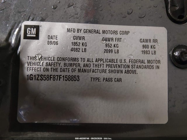 Aukcja sprzedaży 2007 Chevrolet Malibu Ls, vin: 1G1ZS58F87F158853, numer aukcji: 46209746