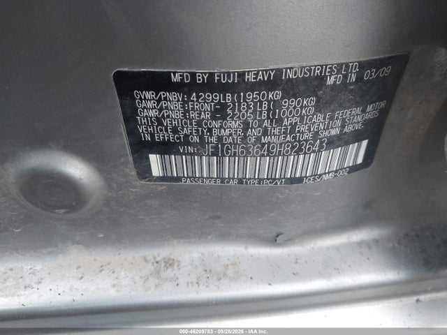 46209783 :رقم المزاد ، JF1GH63649H823643 vin ، 2009 Subaru Impreza Outback Sport مزاد بيع