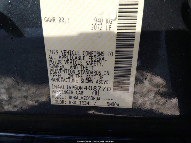 46209802 :رقم المزاد ، 1N4AL3AP6DN408770 vin ، 2013 Nissan Altima 2.5 Sl مزاد بيع