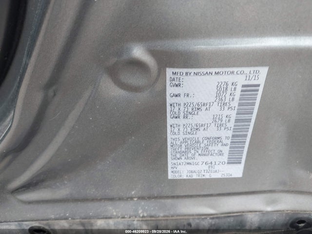 5N1AT2MN1GC764120 Nissan Rogue S/sl/sv