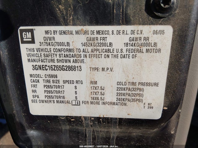 Aukcja sprzedaży 2005 Chevrolet Suburban 1500 Lt, vin: 3GNEC16Z65G286813, numer aukcji: 46209937
