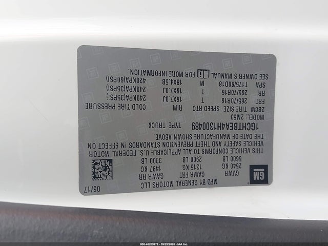 46209978 :رقم المزاد ، 1GCHTBEA4H1300489 vin ، 2017 Chevrolet Colorado Wt مزاد بيع