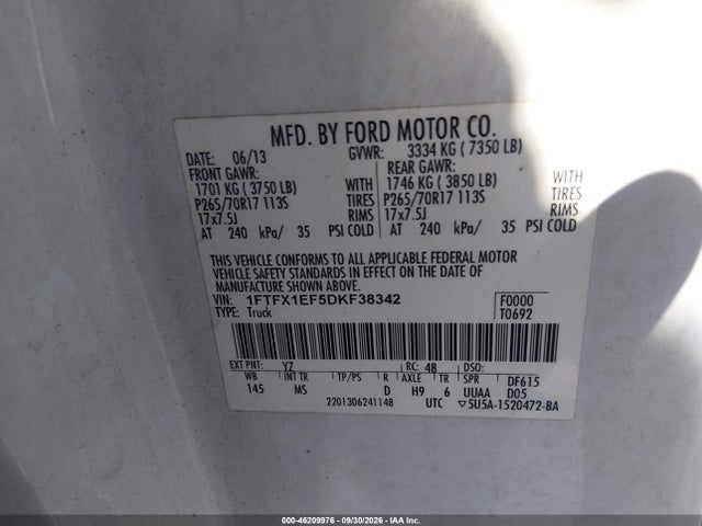 Aukcja sprzedaży 2013 Ford F-150 Xlt, vin: 1FTFX1EF5DKF38342, numer aukcji: 46209976