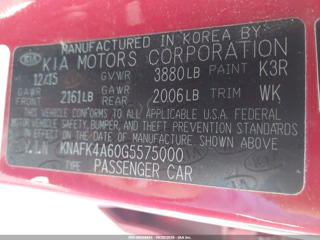 Продаж на аукціоні авто 2016 Kia Forte Lx, vin: KNAFK4A60G5575000, номер лоту: 46209994