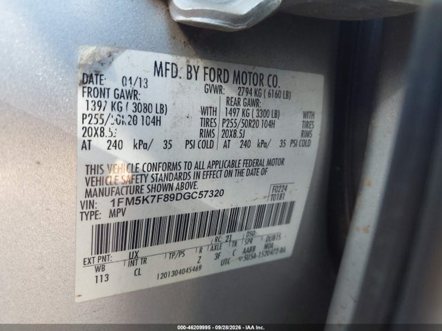 46209995 :رقم المزاد ، 1FM5K7F89DGC57320 vin ، 2013 Ford Explorer Limited مزاد بيع