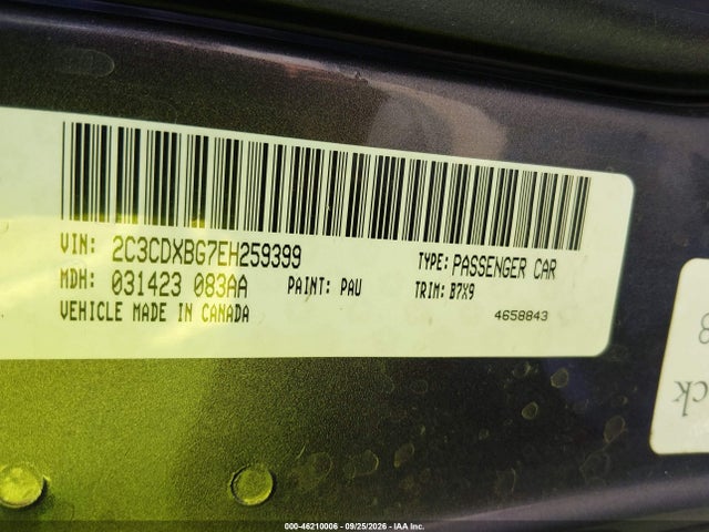 46210006 :رقم المزاد ، 2C3CDXBG7EH259399 vin ، 2014 Dodge Charger Se مزاد بيع