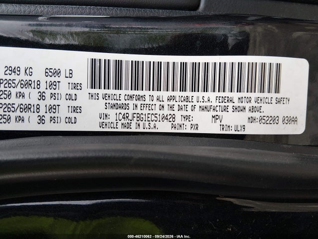 Aukcja sprzedaży 2014 Jeep Grand Cherokee Limited, vin: 1C4RJFBG1EC510428, numer aukcji: 46210062