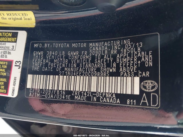 Продажа на аукционе авто 2013 Toyota Corolla Le, vin: 2T1BU4EE2DC098985, номер лота: 46210073