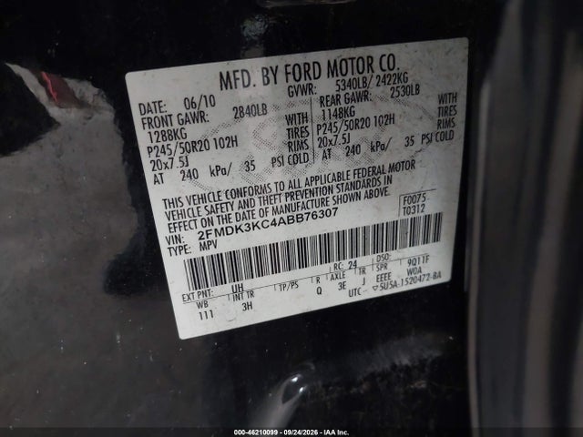 Продаж на аукціоні авто 2010 Ford Edge Limited, vin: 2FMDK3KC4ABB76307, номер лоту: 46210099