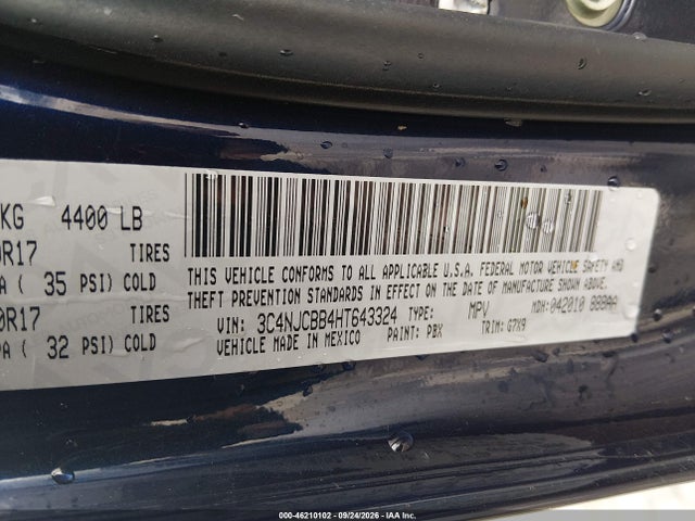 Продаж на аукціоні авто 2017 Jeep New Compass Latitude Fwd, vin: 3C4NJCBB4HT643324, номер лоту: 46210102