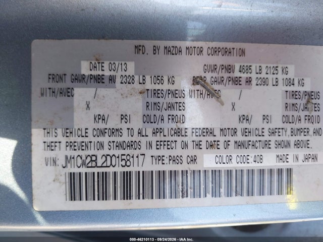 Aukcja sprzedaży 2013 Mazda Mazda5 Sport, vin: JM1CW2BL2D0158117, numer aukcji: 46210113