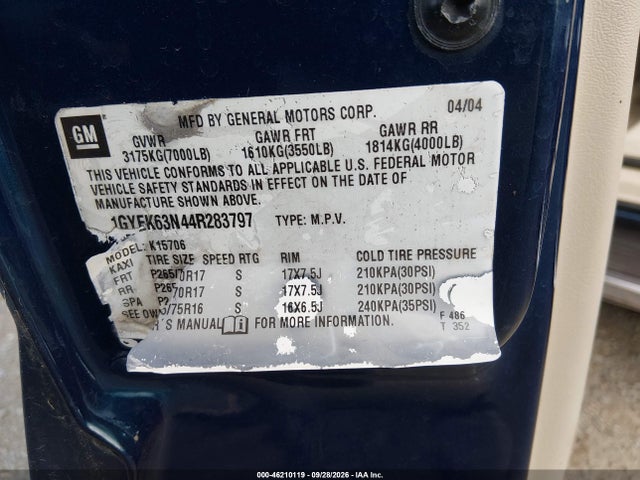 Продажа на аукционе авто 2004 Cadillac Escalade Standard, vin: 1GYEK63N44R283797, номер лота: 46210119